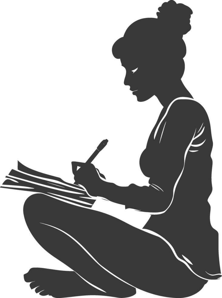 Silhouette of a Woman Writing in a Sitting Position vector