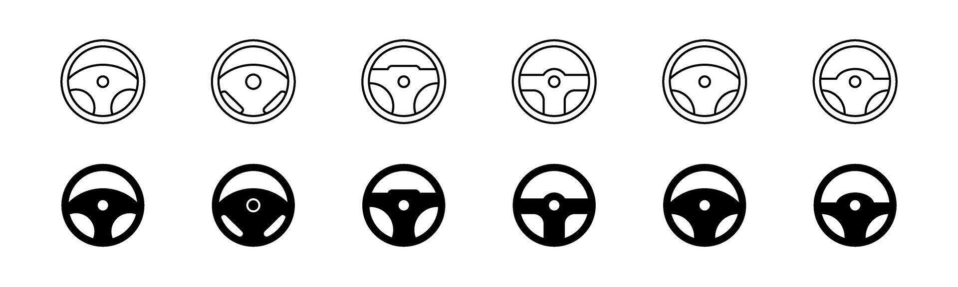 Steering wheel icon set. Outline and fill steering wheel. vector