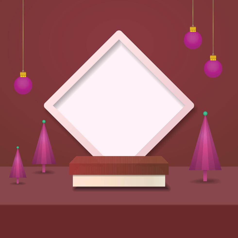 Mockup product display. Merry christmas, New year minimal wall scene. vector