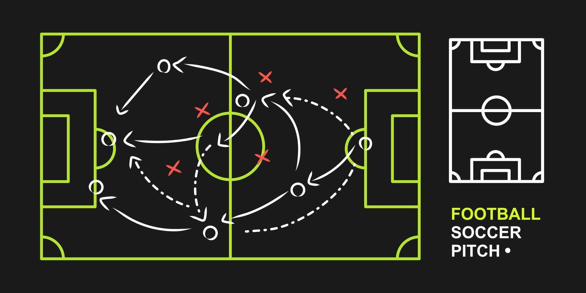Black Chalkboard with soccer game tactic. illustration. coach instruction Soccer team formation and tactic. Sport infographics element design template. vector