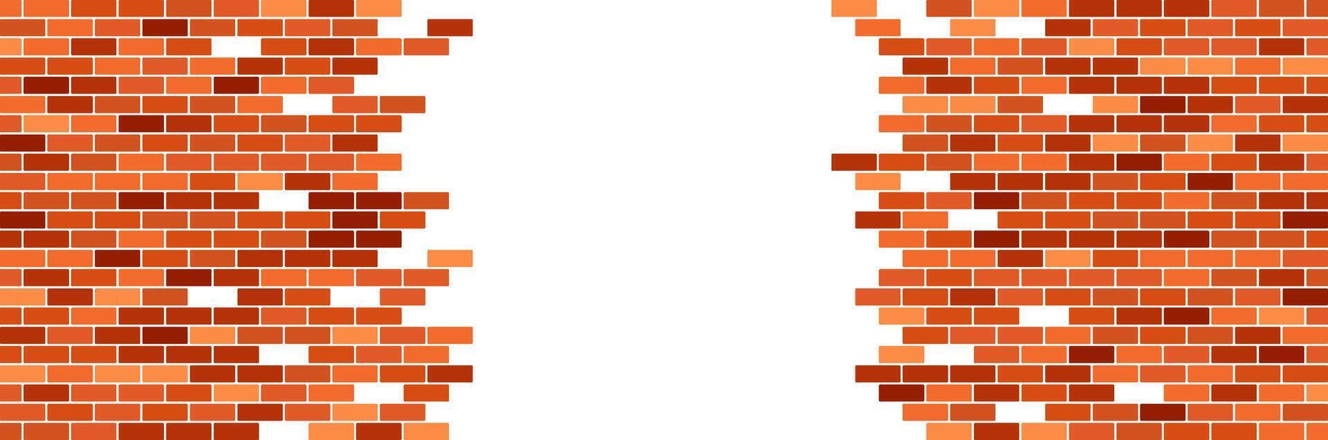 brown brick wall damaged in middle banner template vector