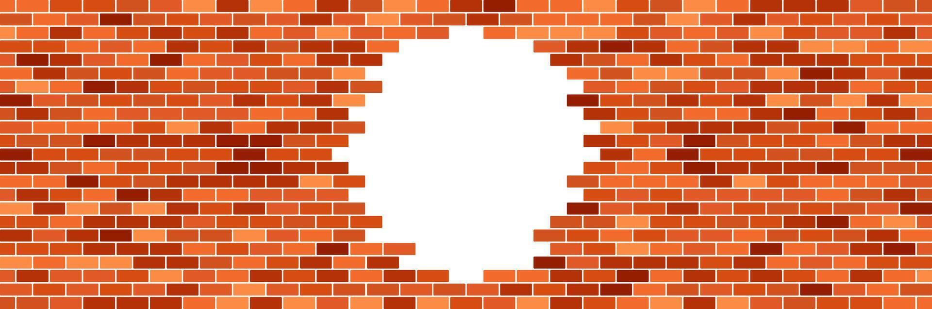 brick wall with big round damage area in middle banner template vector
