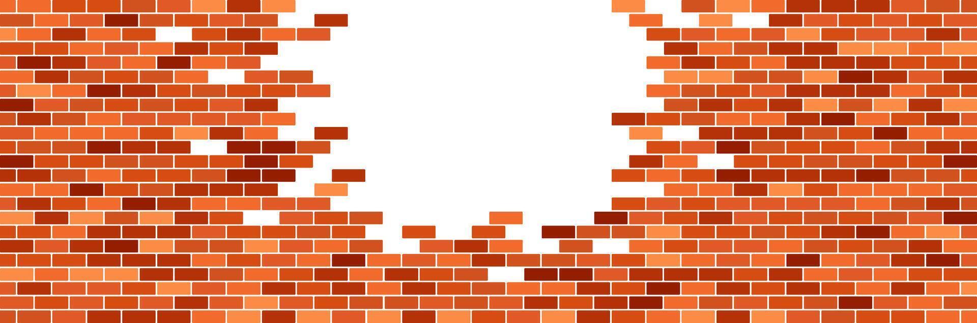 brick wall in half destroy in middle upper area banner template vector