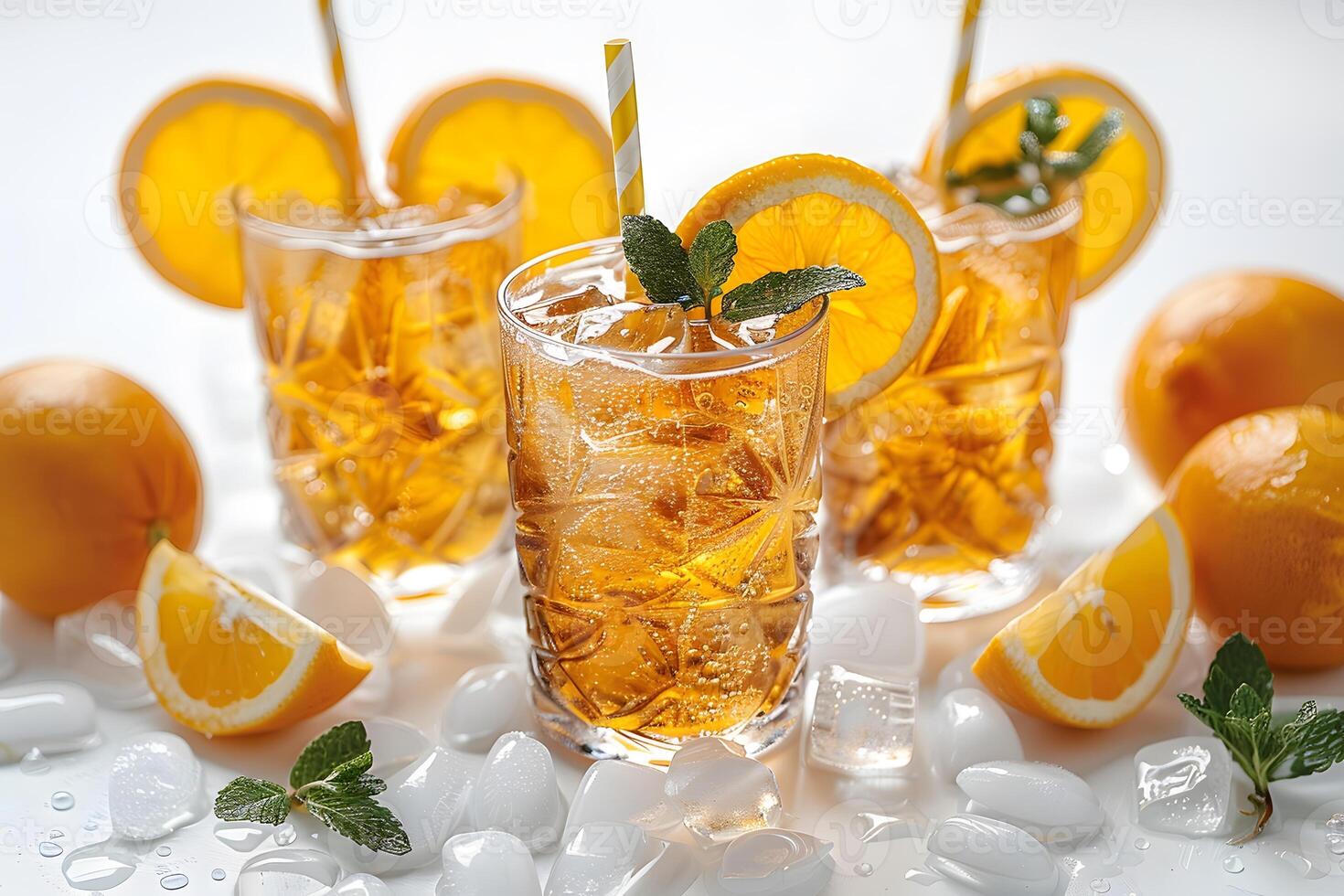 Refreshing Summer Beverage with Orange Slices and Mint for Hot Days, Perfect for Summer Campaigns, Advertisements photo