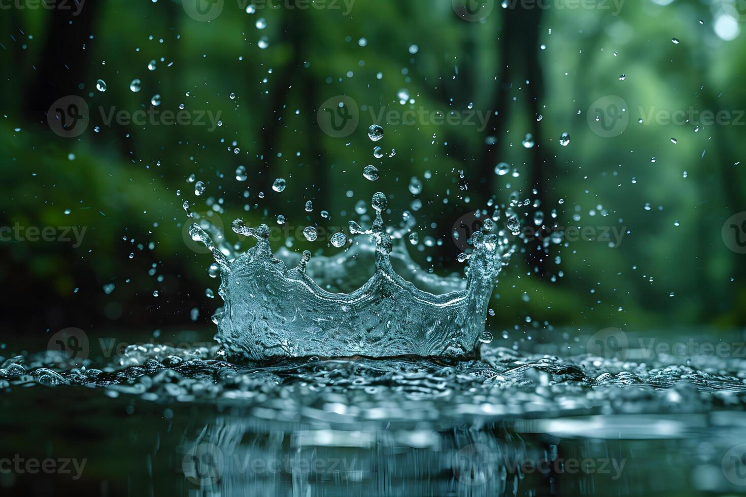 Elegant Water Splash in a Serene Forest Setting Perfect for Design and Print photo