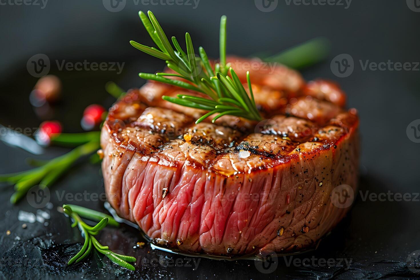Gourmet Grilled Filet Mignon with Fresh Rosemary Garnish for Culinary Presentation photo