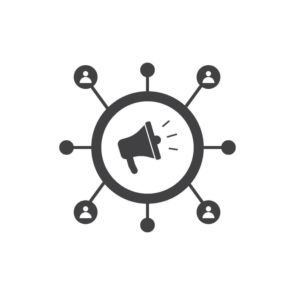 Megaphone centered circle with six persons linked vector