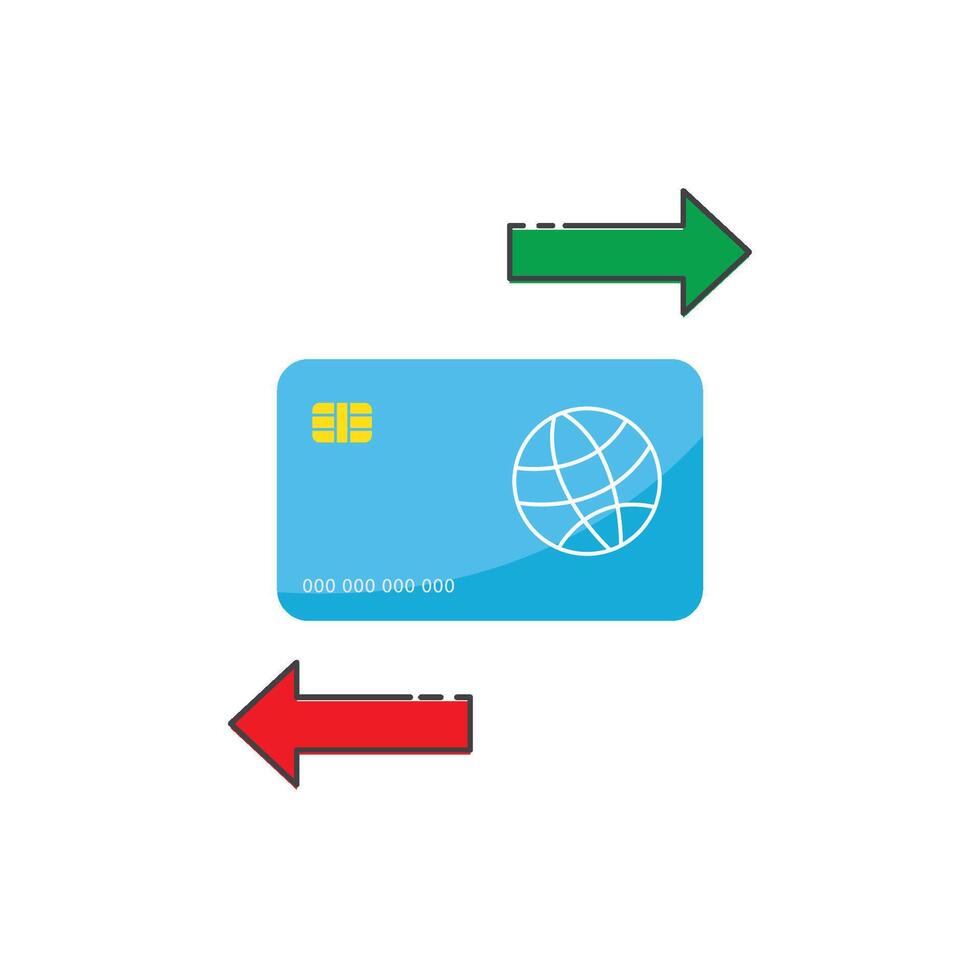 A blue credit card with an arrow pointing to the left vector