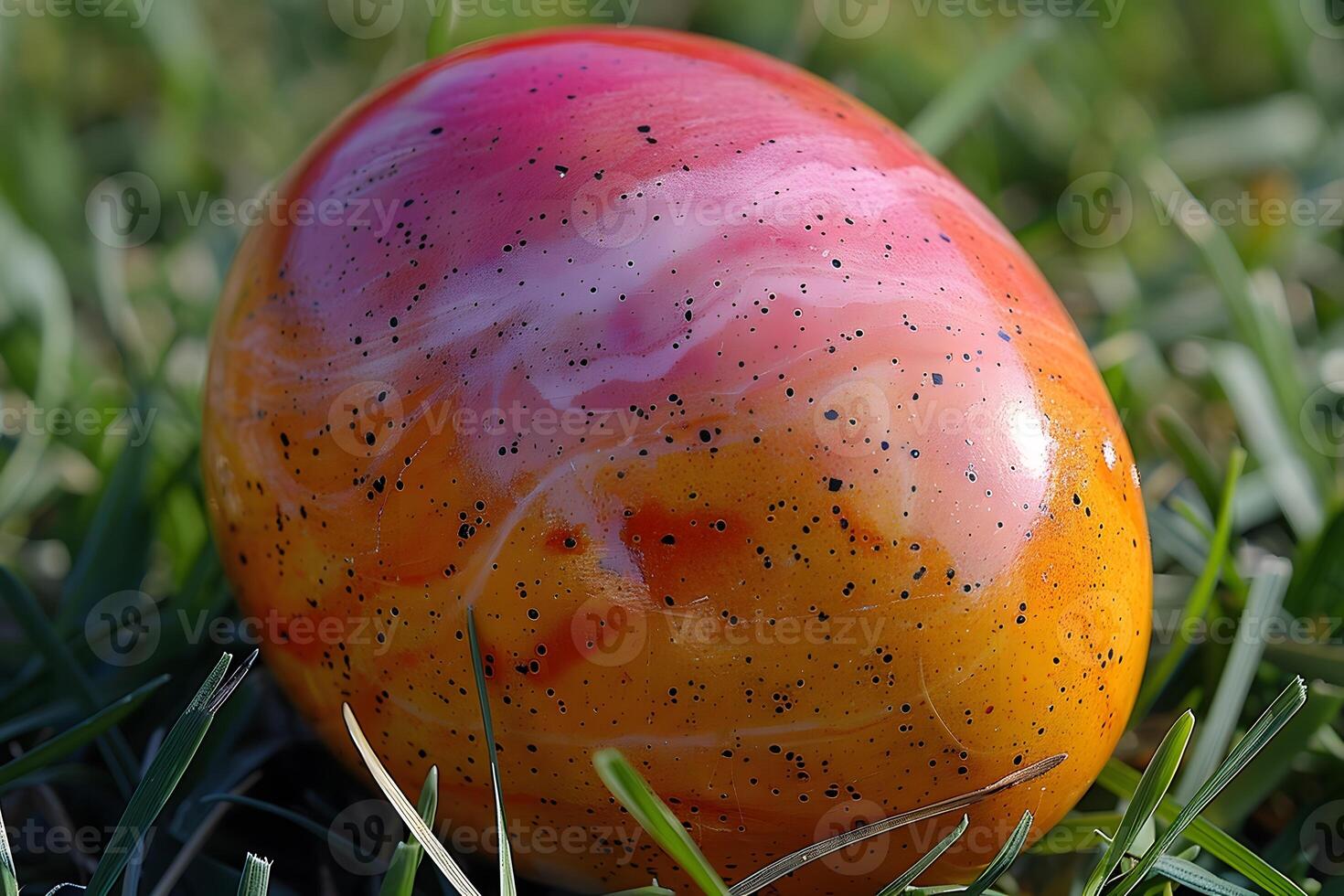 Colorful Easter Egg with Speckled Design on Grass for Spring Celebration photo