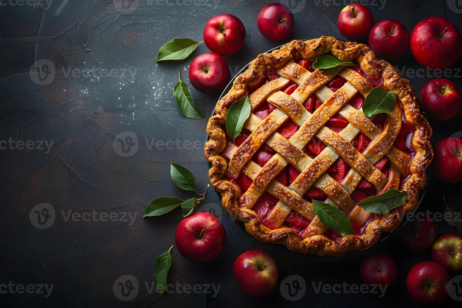 Homemade Apple Pie with Fresh Red Apples and Lattice Crust for Autumn Baking photo