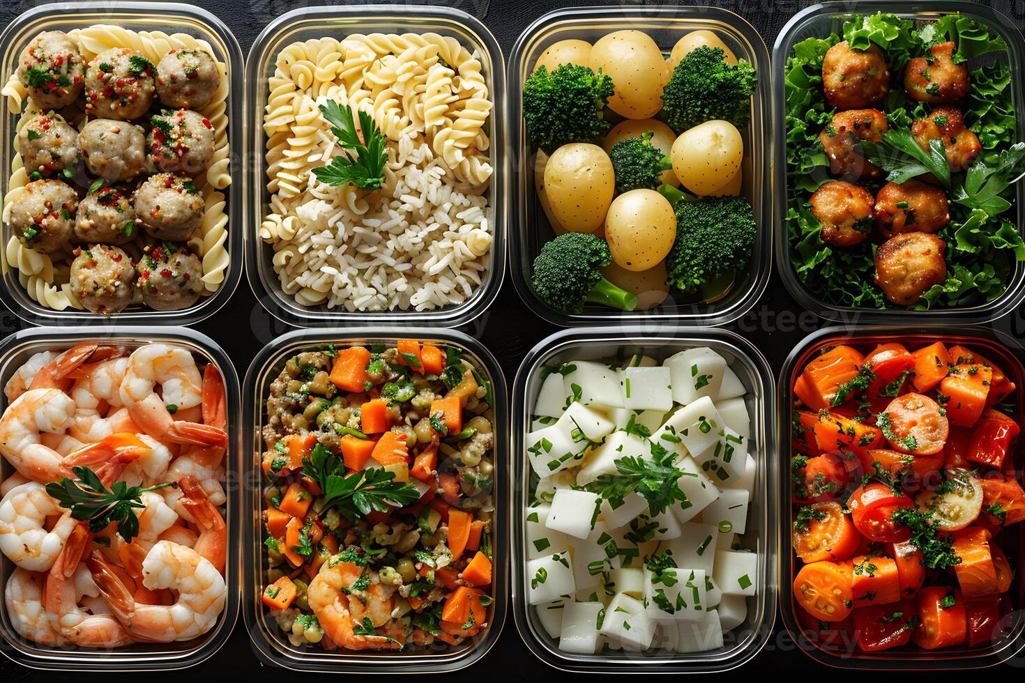 Healthy Meal Prep Containers with Variety of Nutritious Ingredients for Balanced Diet photo