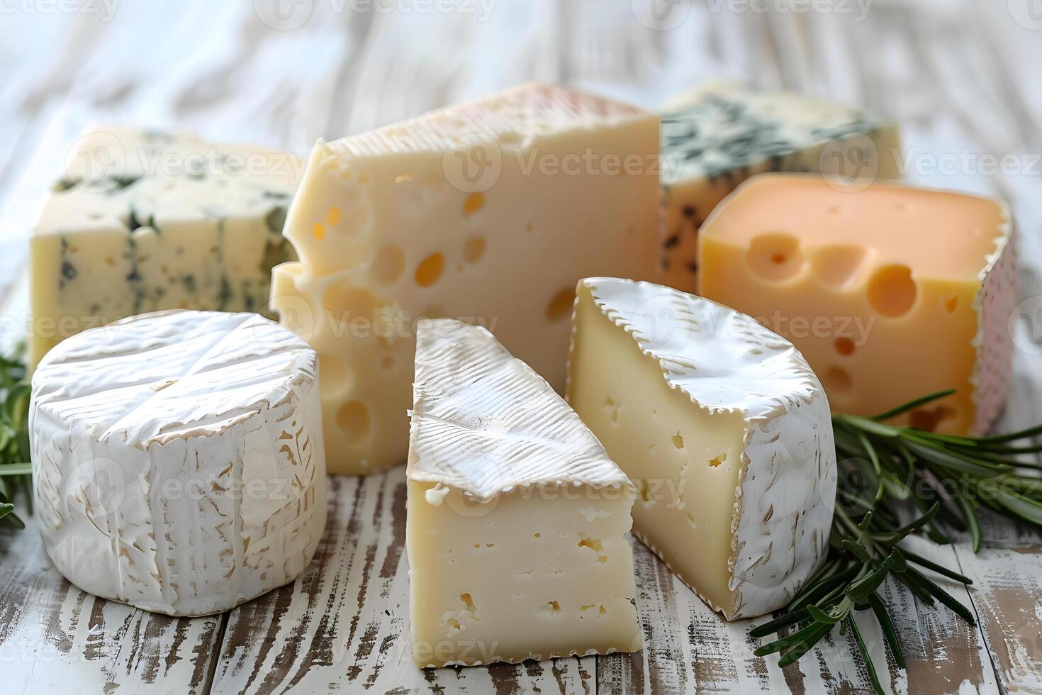 Assorted Gourmet Cheeses on Rustic Wooden Table - Culinary Art and Elegant Food Presentation photo
