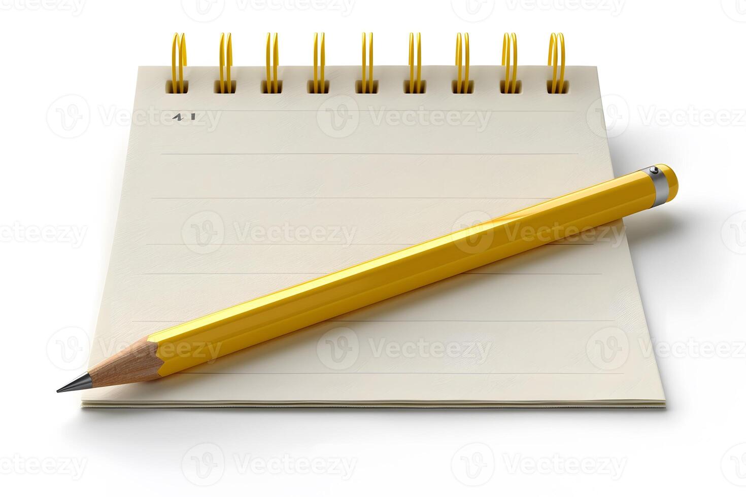 Yellow Pencil on Spiral Notebook for School and Office Stationery Design photo
