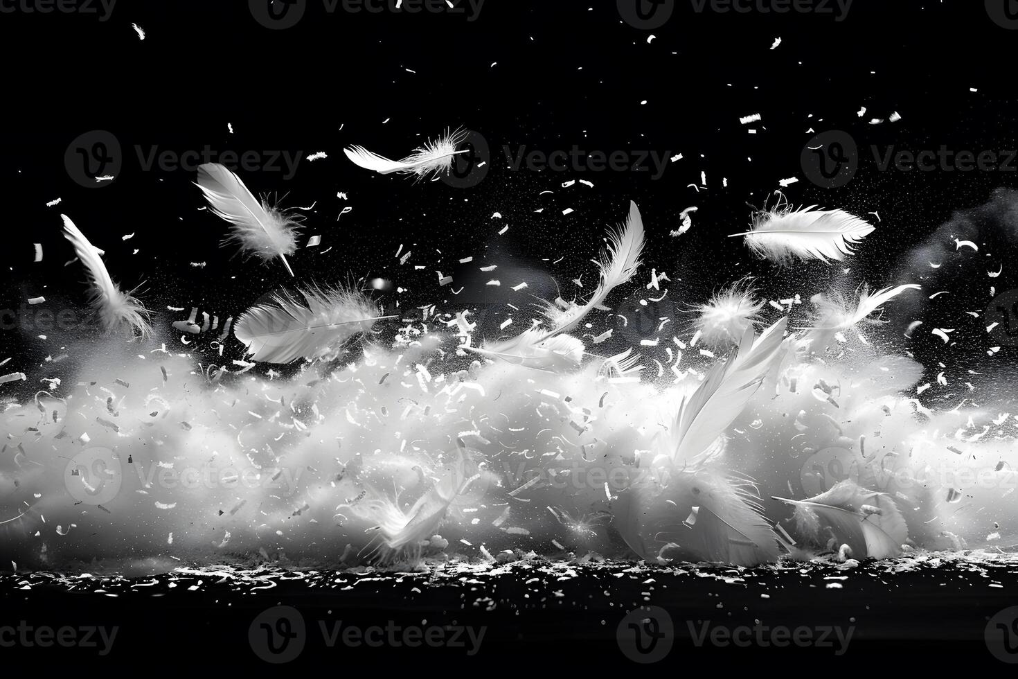 Abstract Feather Explosion in Black and White for Artistic Display photo
