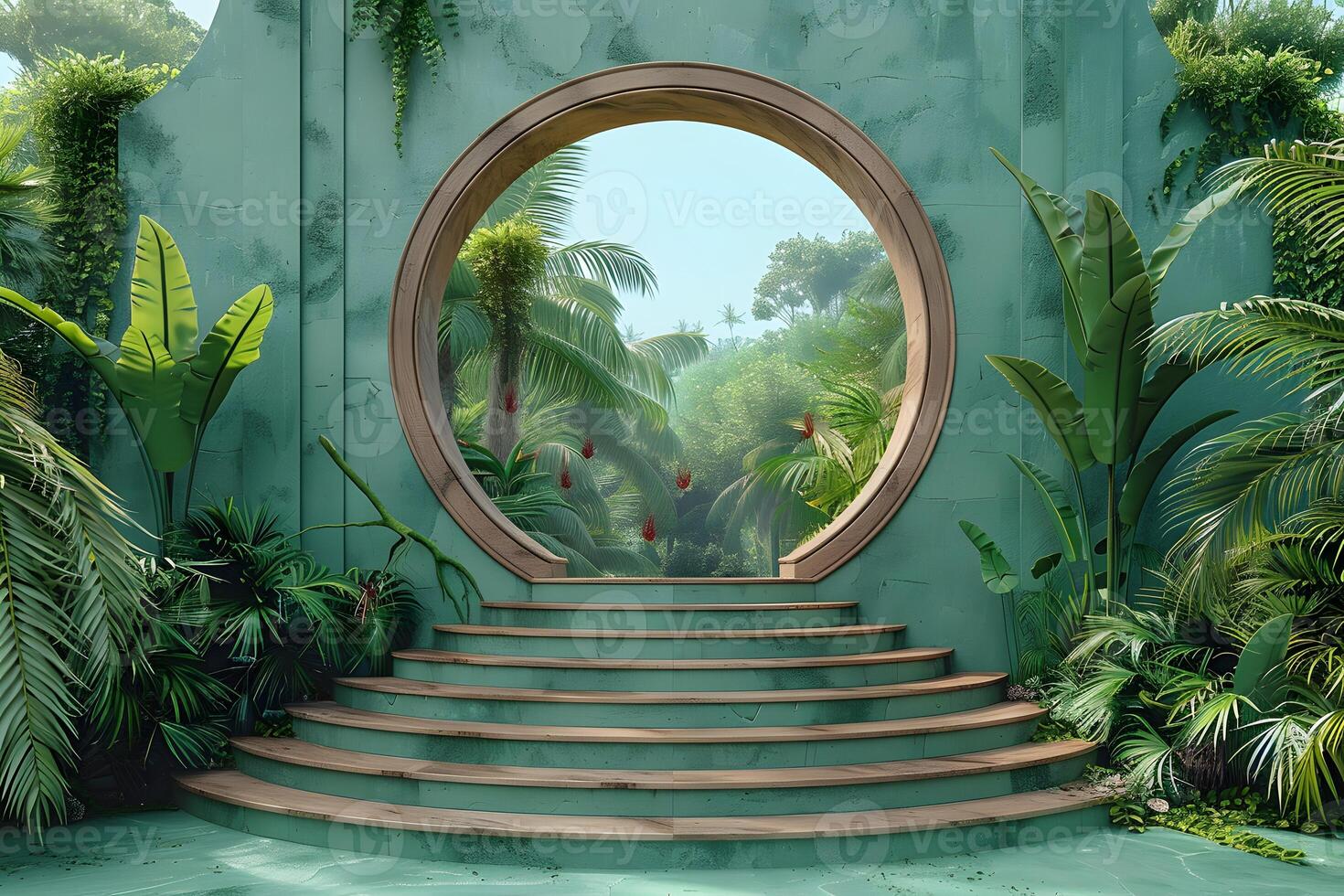 Tropical Paradise Portal with Lush Vegetation and Architectural Elegance photo