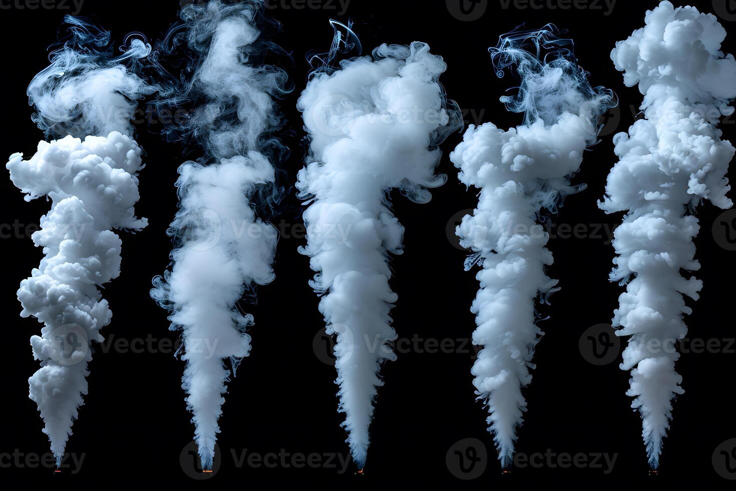 Dramatic Plumes of White Smoke Rising Against Black Background for Atmospheric Design photo