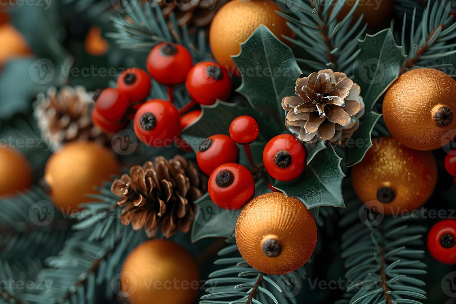 Festive Holiday Arrangement with Pinecones and Ornaments for Christmas Decor photo