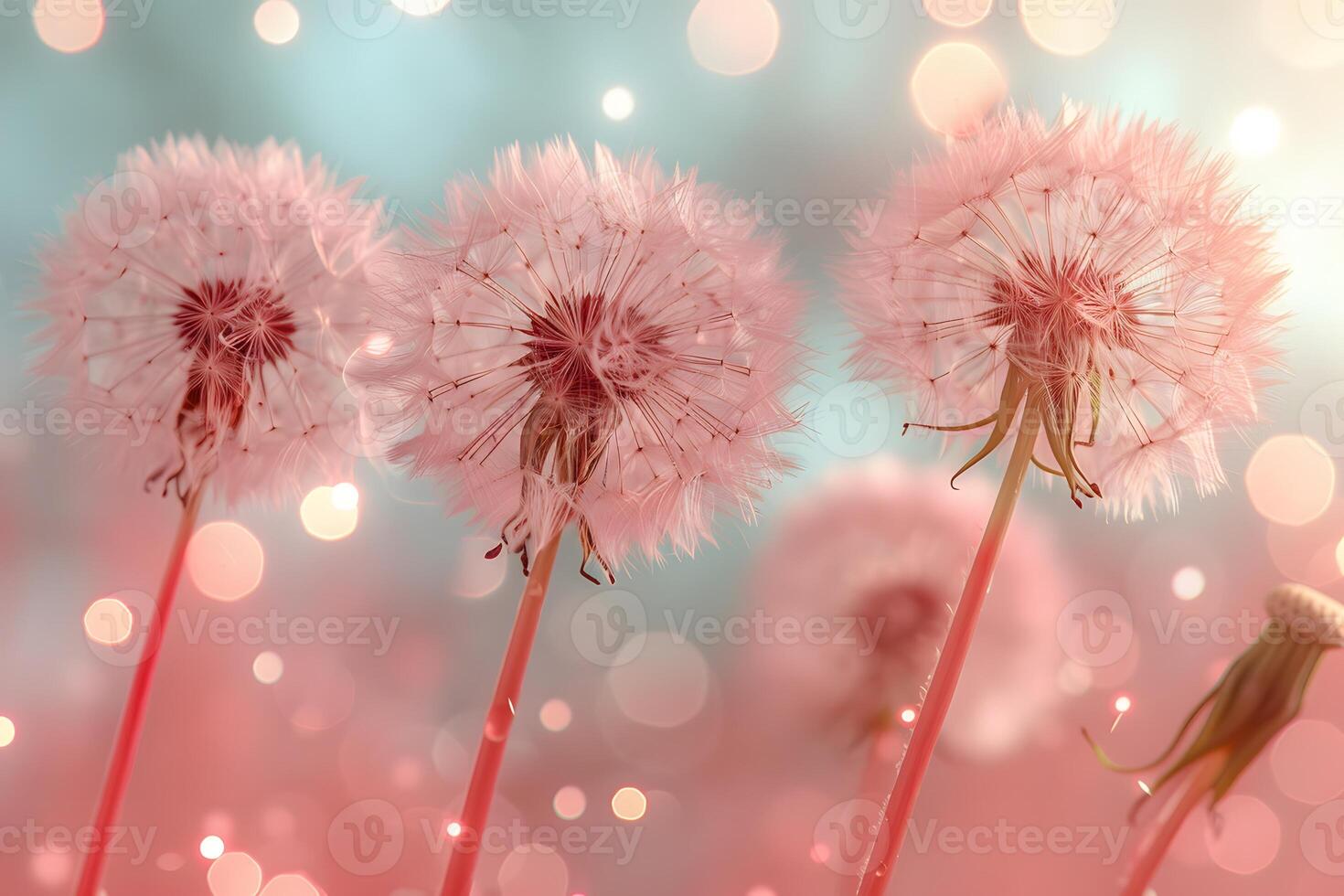 Enchanting Dandelion Trio Against a Dreamy Bokeh Background for Inspirational Designs photo