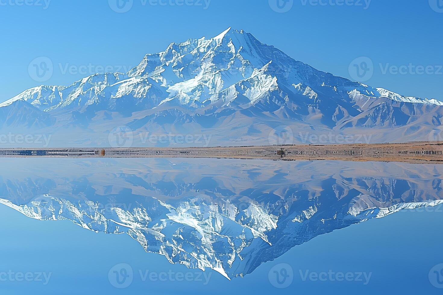 Majestic Snow-Capped Mountain Reflected in Pristine Lake - Nature Landscape for Posters and Prints photo