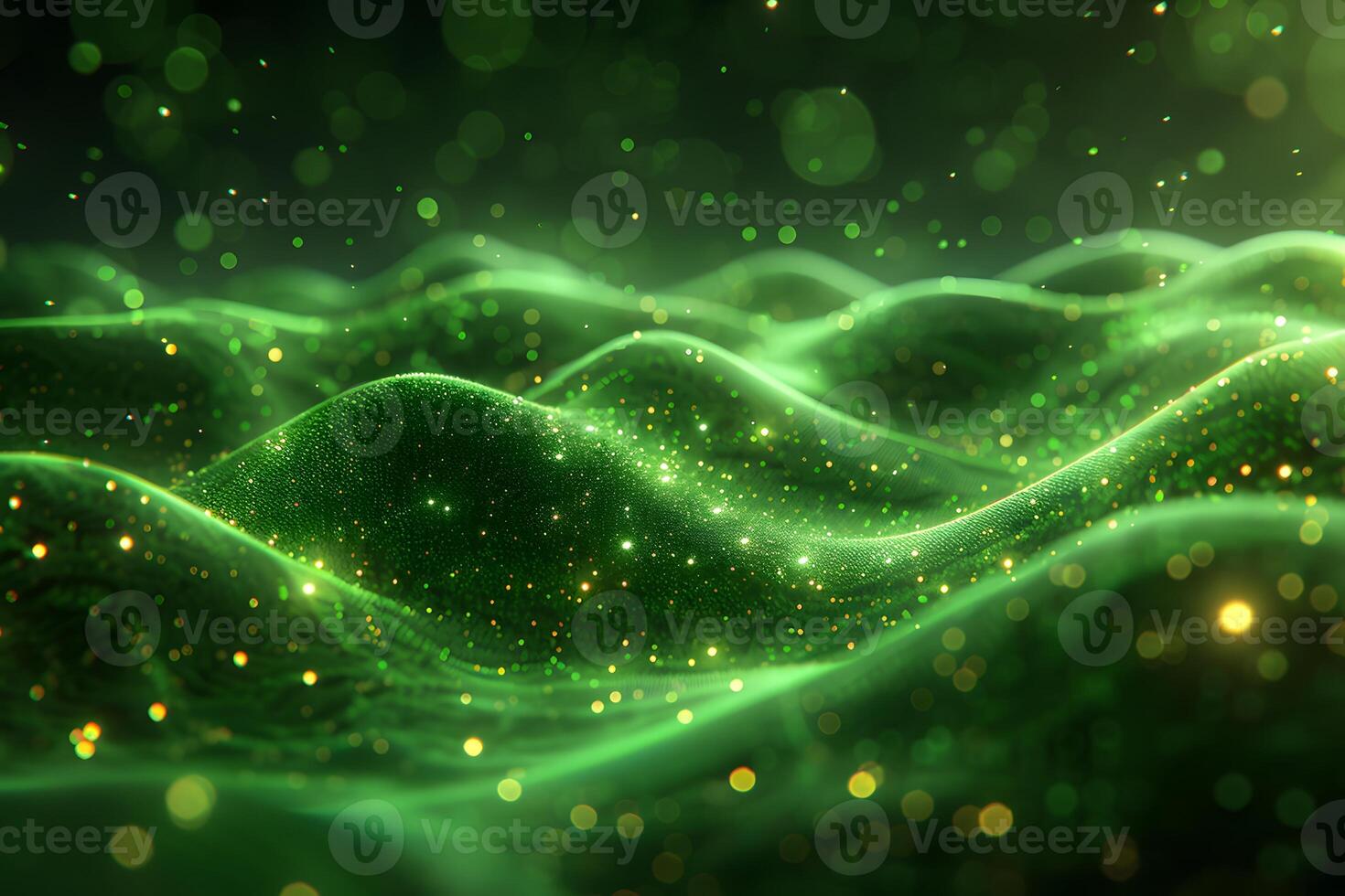Abstract Green Magical Landscape with Sparkling Waves for Design and Inspiration photo