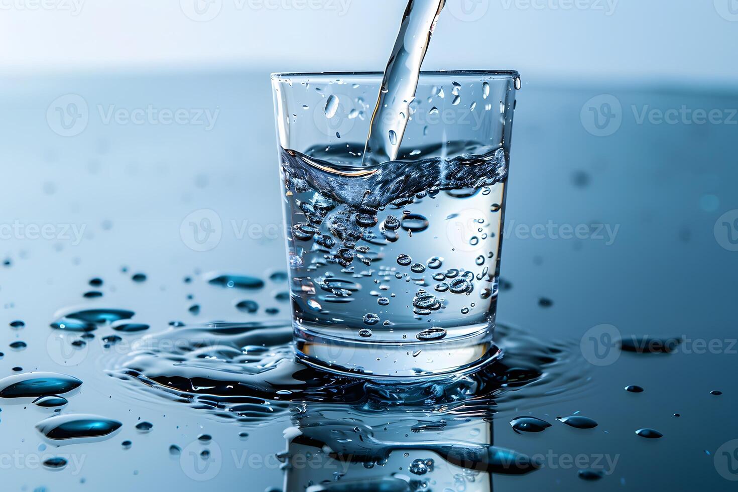 Refreshing Water Pouring into Glass with Splash and Bubbles for Hydration Concept photo