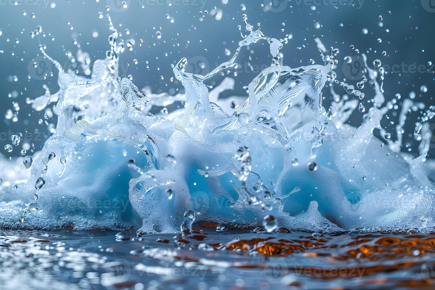Dynamic Water Splash in Motion with Droplets and Foam for Refreshing Design Use photo