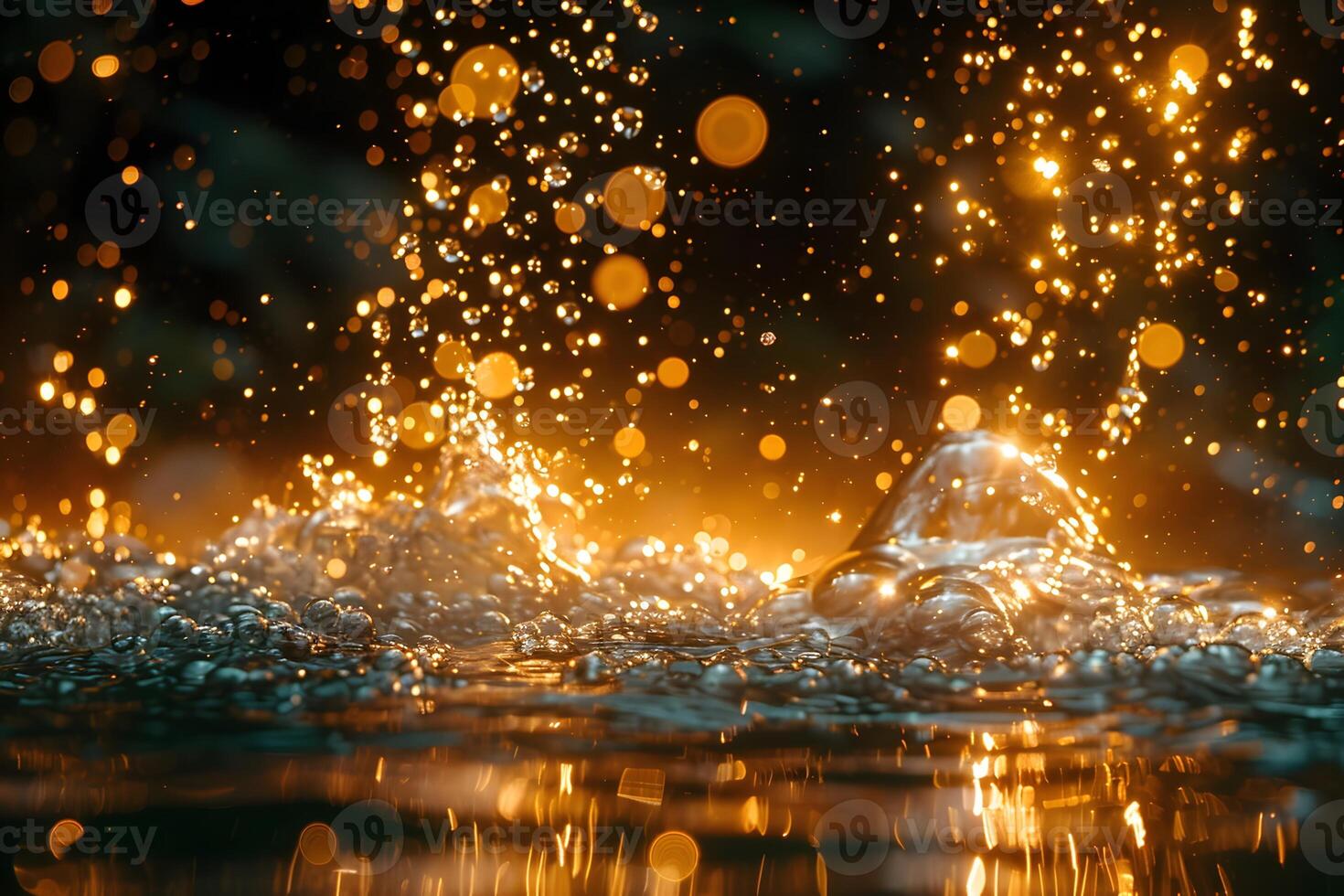 Golden Bokeh Splashing Water Reflection - Perfect for Abstract Artwork and Design Inspiration photo