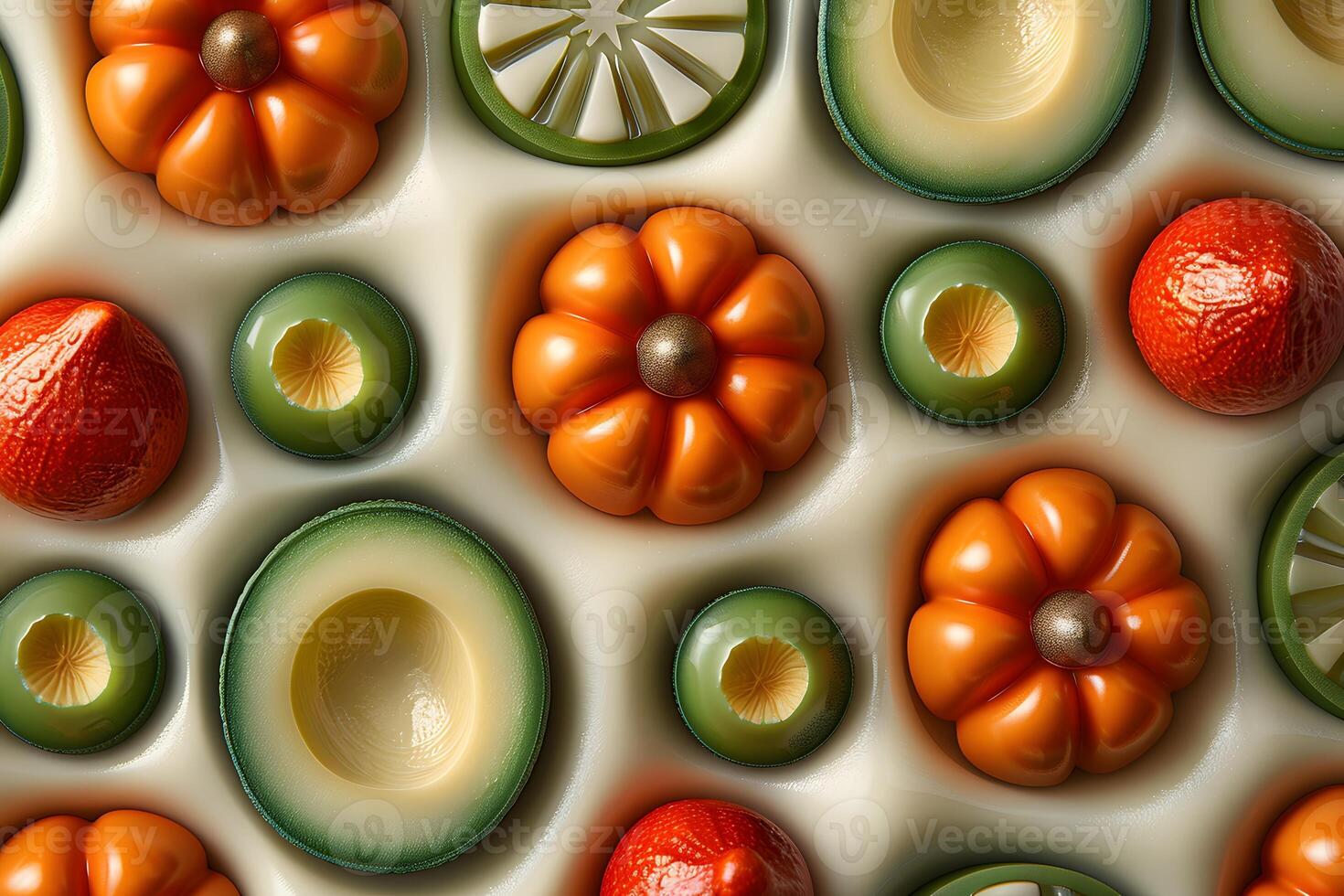Vibrant Decorative Assortment of Vegetables and Fruits for Kitchen Art Design photo