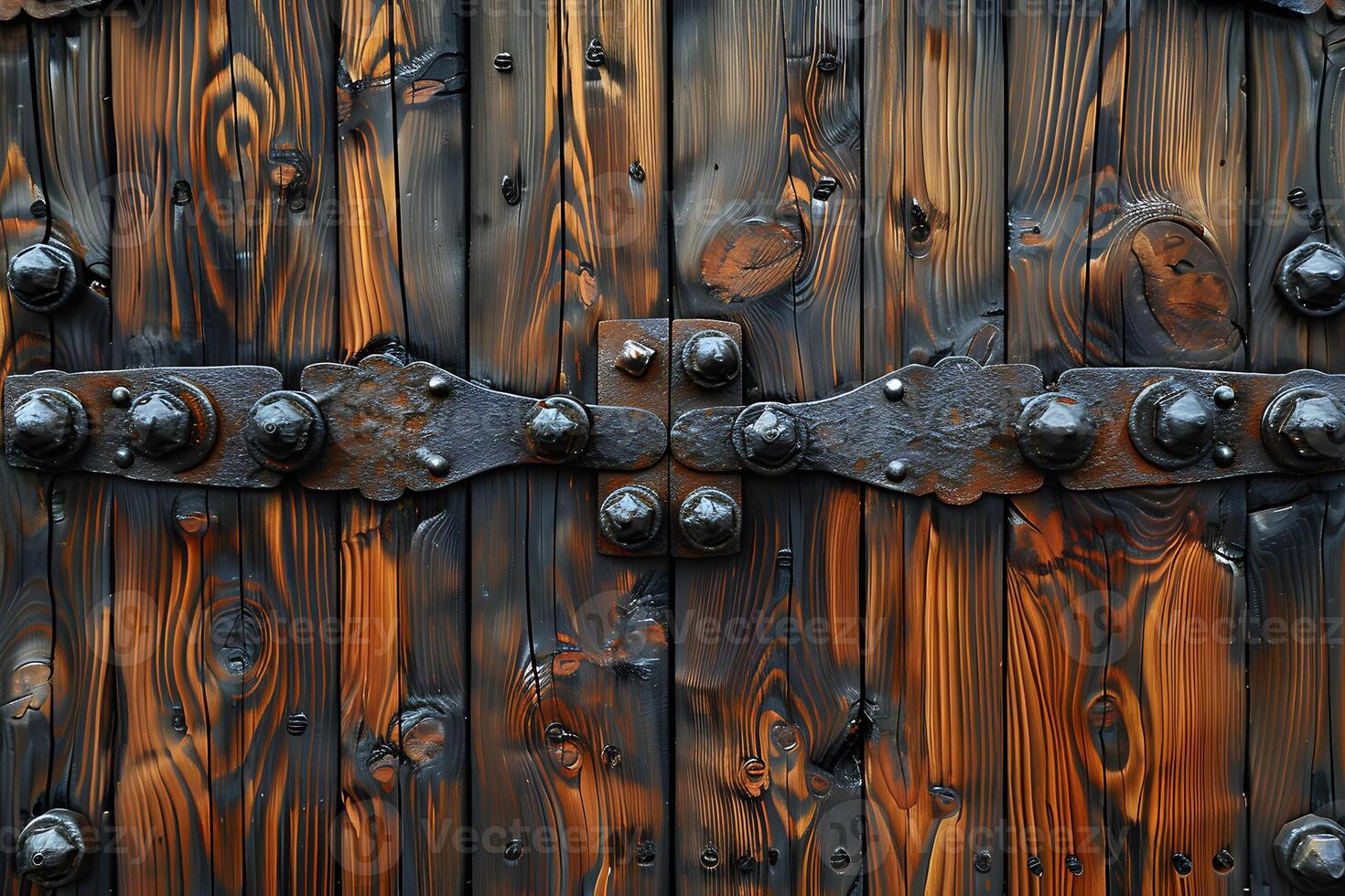 Rustic Vintage Wooden Door with Ornate Metal Details for Architectural Design and Inspiration photo