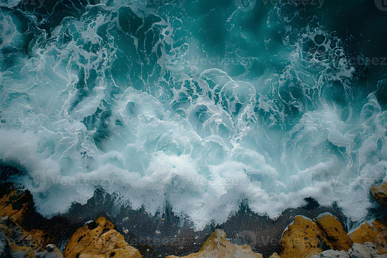 Turbulent Ocean Waves Crashing on Rocky Shoreline - Nature's Dynamic Power and Beauty photo