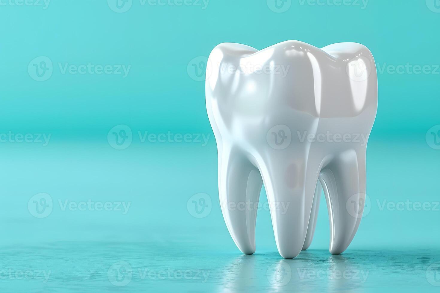 Shiny White Tooth Against Turquoise Background - Dental Health Concept for Posters or Print photo