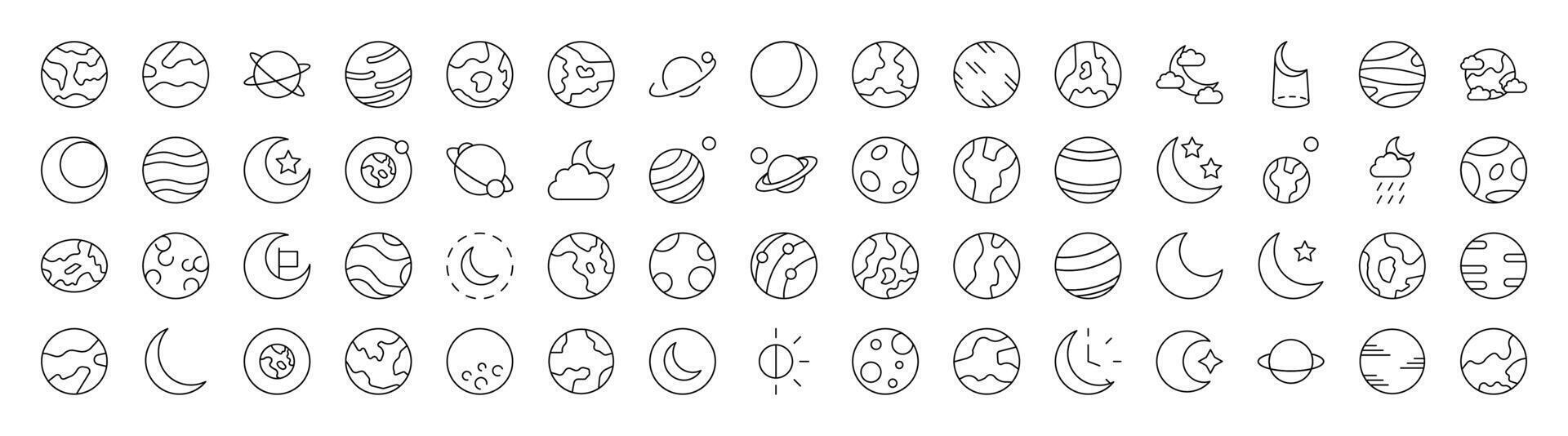 Bundle of Space Related Line Icons. Editable Stroke for Design, Web Sites, Apps, Cards. Contains Linear Images of Various Planets vector