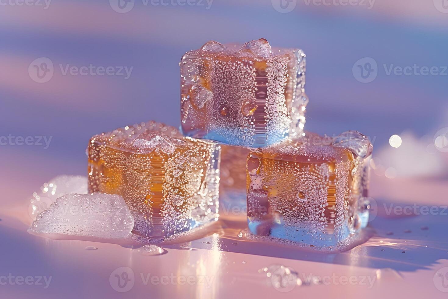 Melting Ice Cubes Highlighting Refreshment Concepts and Cool Tones for Creative Design photo