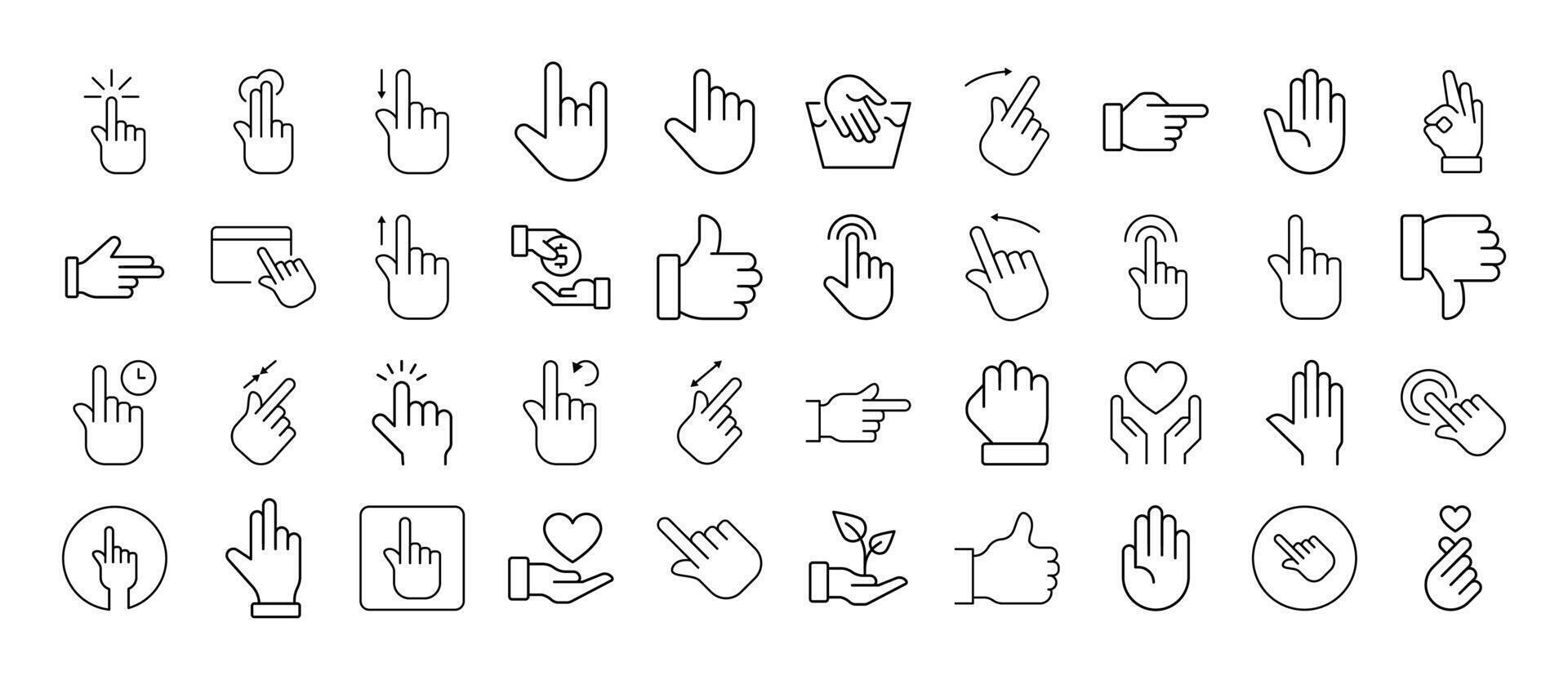 Pack of Line Icons of Gesture, Hand, Cursor. Editable Stroke. Minimalistic Linear Pictogram for Design of Cards, Apps, Banners, Posts vector