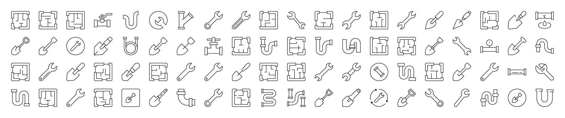 Repair and Renovation Thin Line Icon Set. Editable Stroke. Suitable for Banners, Cards, Social Networks, Apps vector
