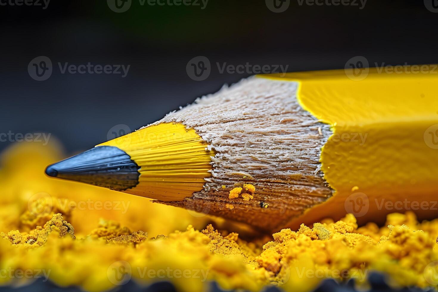 Close-Up of Sharp Yellow Pencil and Shavings for Creative Art Concepts and Stationery Themes photo