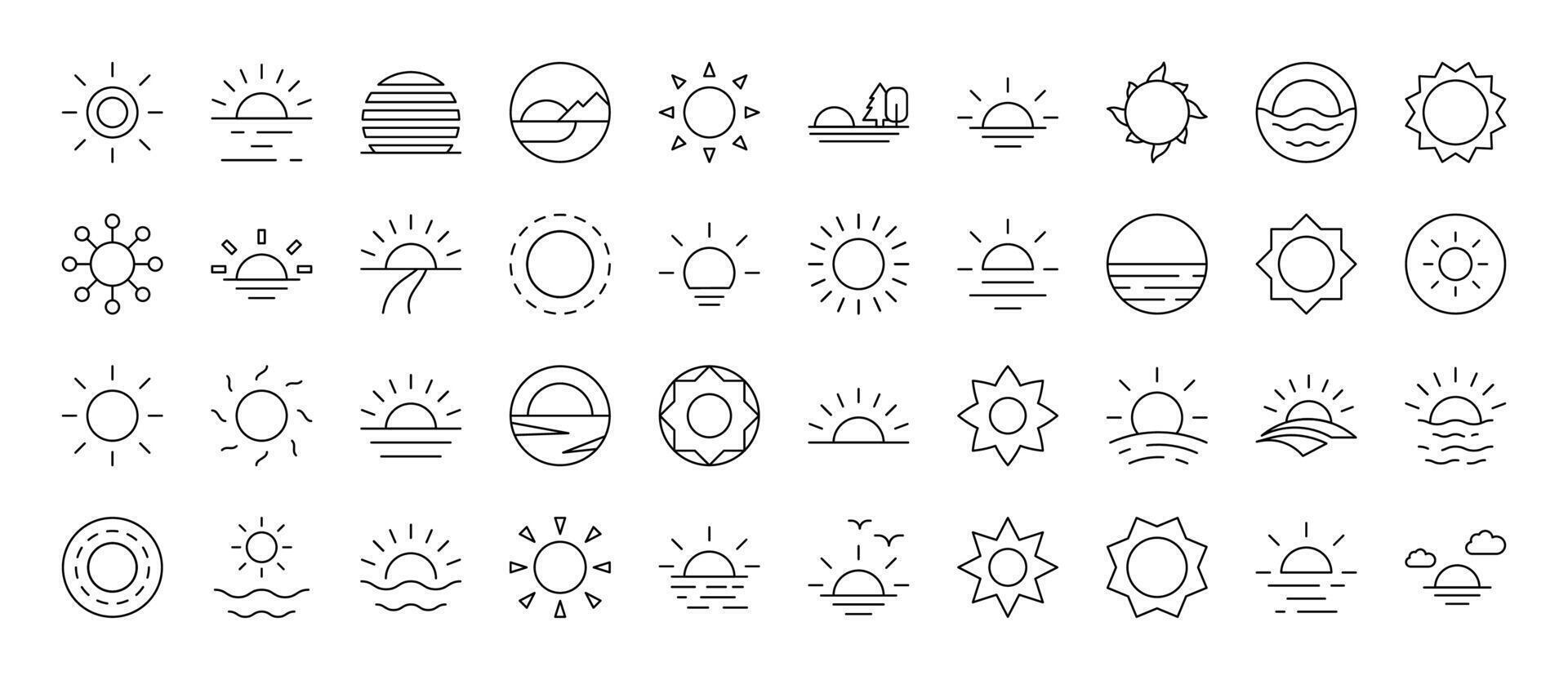 Sun Line Icon Bundle. Editable Stroke. Minimalistic Linear Pictogram for Design of Cards, Apps, Banners, Posts vector
