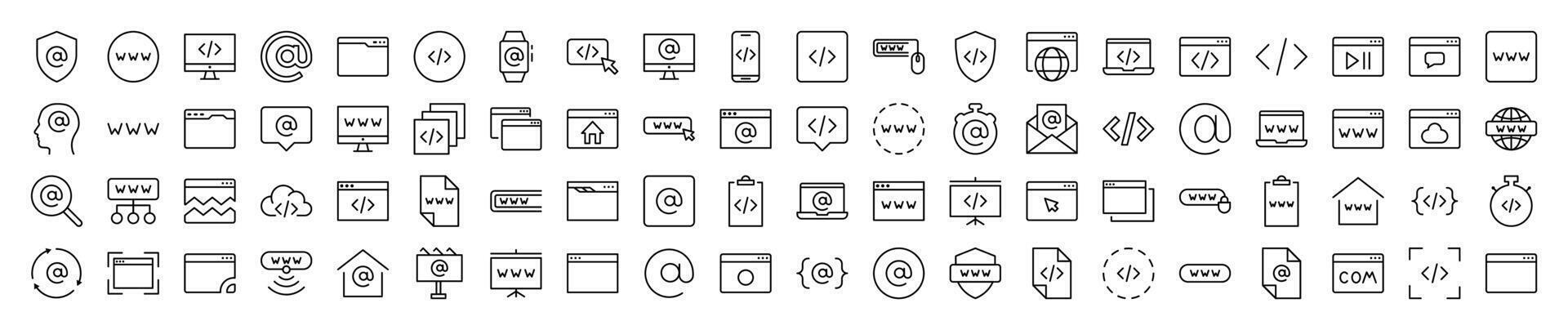Web Page, Design, Programming Simple Icon Collection. Editable Stroke. Perfect for Infographics, Articles, Books, Flyers, Banners vector