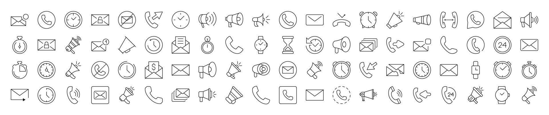 Collection of Line Icons of Contact Us and Interface. Editable Stroke. Minimalistic Linear Pictogram for Design of Cards, Apps, Banners, Posts vector