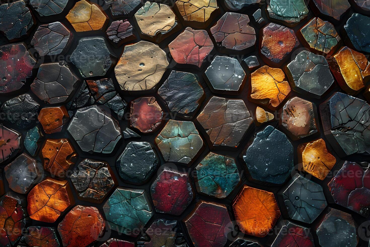 Abstract Geometric Mosaic with Vibrant Textures and Earthy Tones for Artistic Design photo