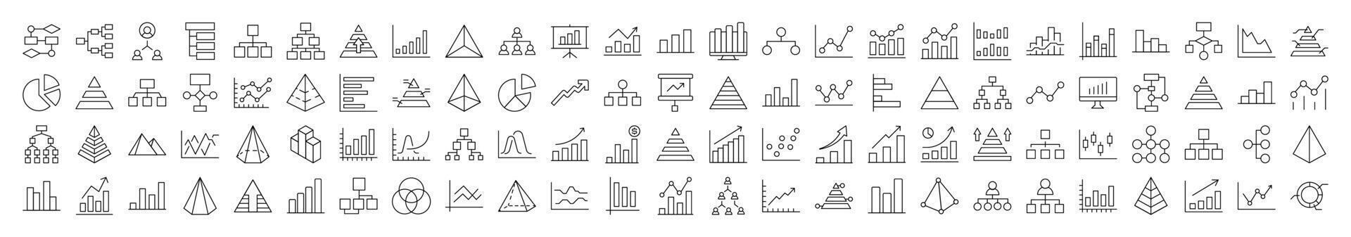 Pie Chart, Hierarchy, Pyramid Simple Isolated Line Icons Collection. Editable Stroke. Suitable for Web Sites, Books, Cards, Apps vector