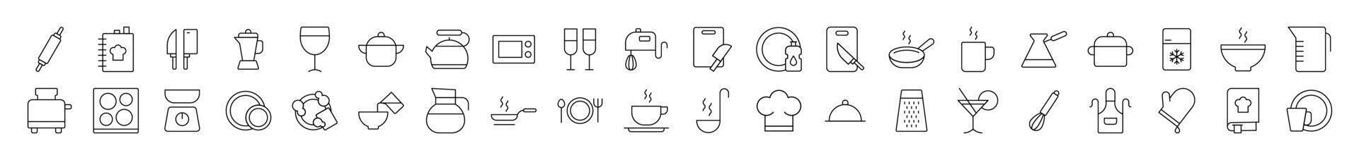 Kitchen and Cooking Icon Collection. Contains Icons of Cutting Board, Frying Pan, Cutlery, Cookbook that Can Be Used for Design of Cards, Posts, Apps, Web Sites vector