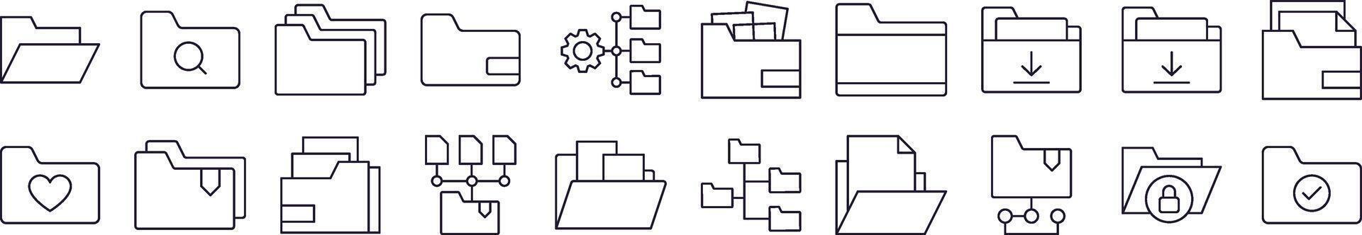 Computer Folder Line Icon Collection. Editable Stroke. Minimalistic Linear Pictogram for Design of Cards, Apps, Banners, Posts vector