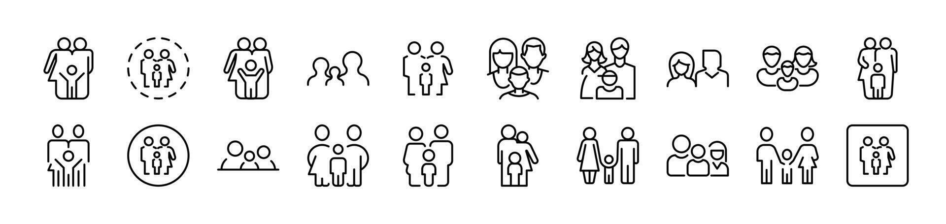 Family Collection of Thin Icons. Editable Stroke. Suitable for Web Sites, Books, Cards, Apps vector