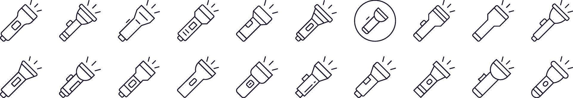 Flashlight Line Icon Pack. Editable Stroke. Minimalistic Linear Pictogram for Design of Cards, Apps, Banners, Posts vector