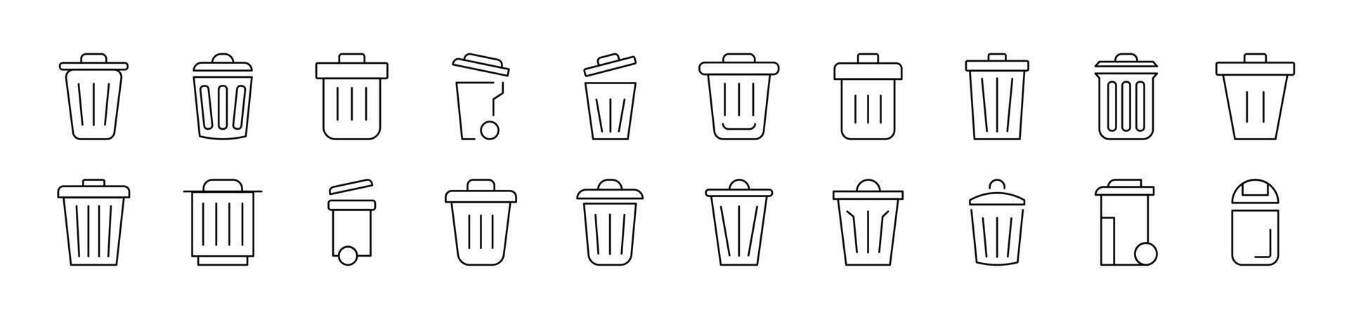 Trash Can Icon Set for UI, Placards, Books, Apps. Editable Stroke. Suitable for Web Sites, Books, Cards, Apps vector