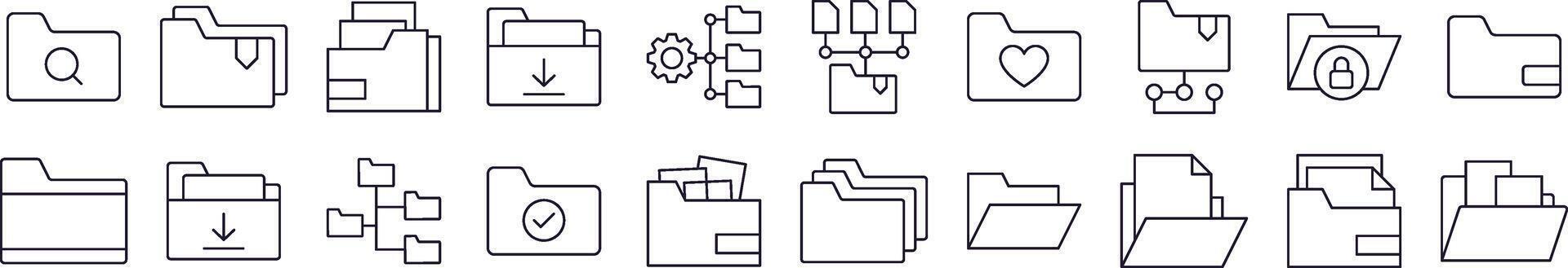 Set of Line Icons of Computer Folder. Editable Stroke. Minimalistic Linear Pictogram for Design of Cards, Apps, Banners, Posts vector
