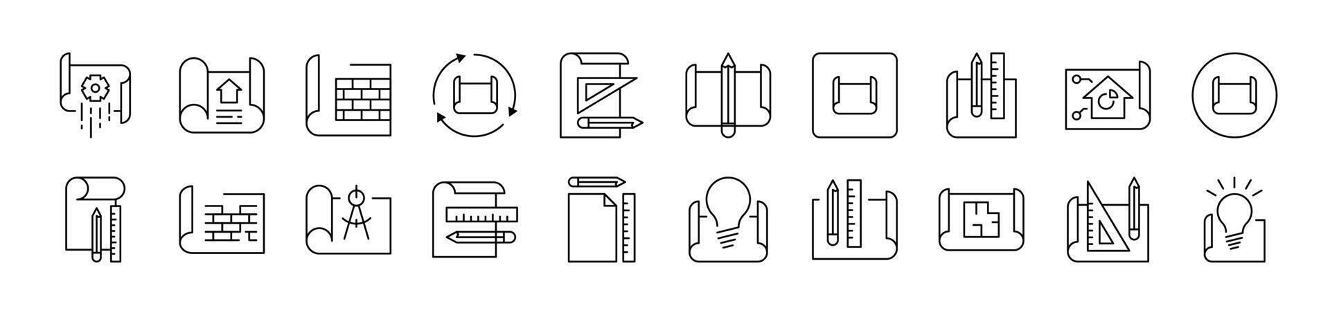 Drafts and Drawings Related Line Icons for Web Sites, Books, Cards, Apps. Editable Stroke. Suitable for Web Sites, Books, Cards, Apps vector