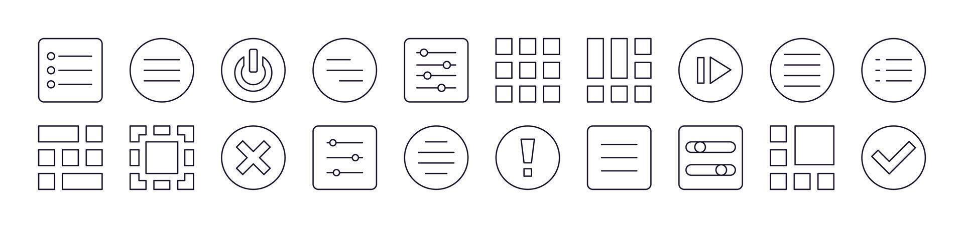 Pack of Line Icons of Interface. Editable Stroke. Minimalistic Linear Pictogram for Design of Cards, Apps, Banners, Posts vector