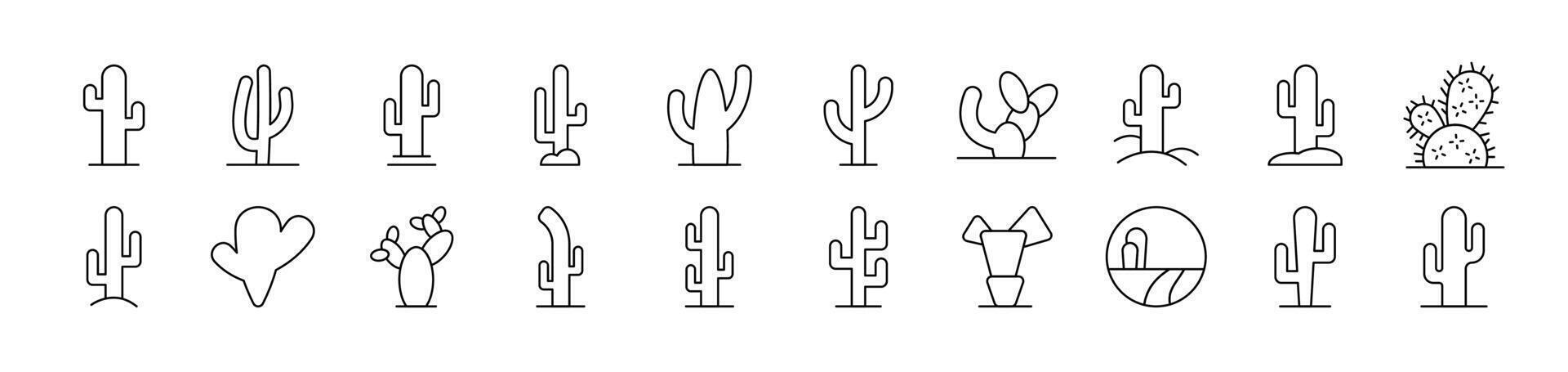 Cactus and Succulent Bundle of Thin Icons. Editable Stroke. Suitable for Web Sites, Books, Cards, Apps vector
